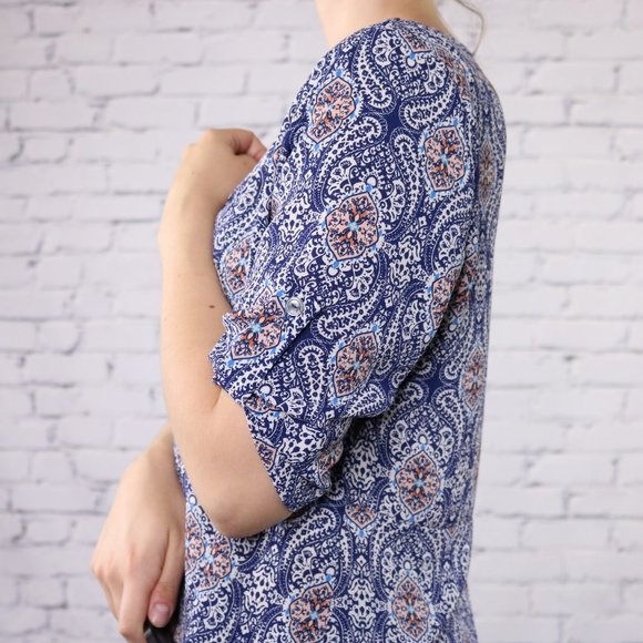 Anthropologie W5 blue paisley high low blouse - Picture 7 of 9